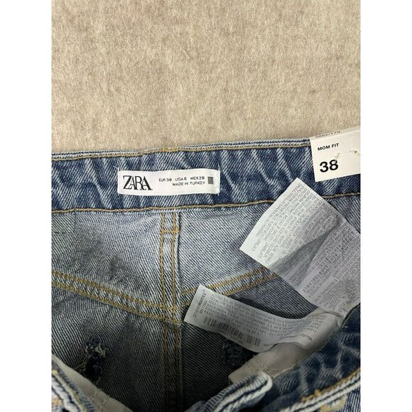 NWT Zara Jeans High Rise Mom Leg Ankle Rigid Size 6 Distressed Casual - Picture 9 of 13